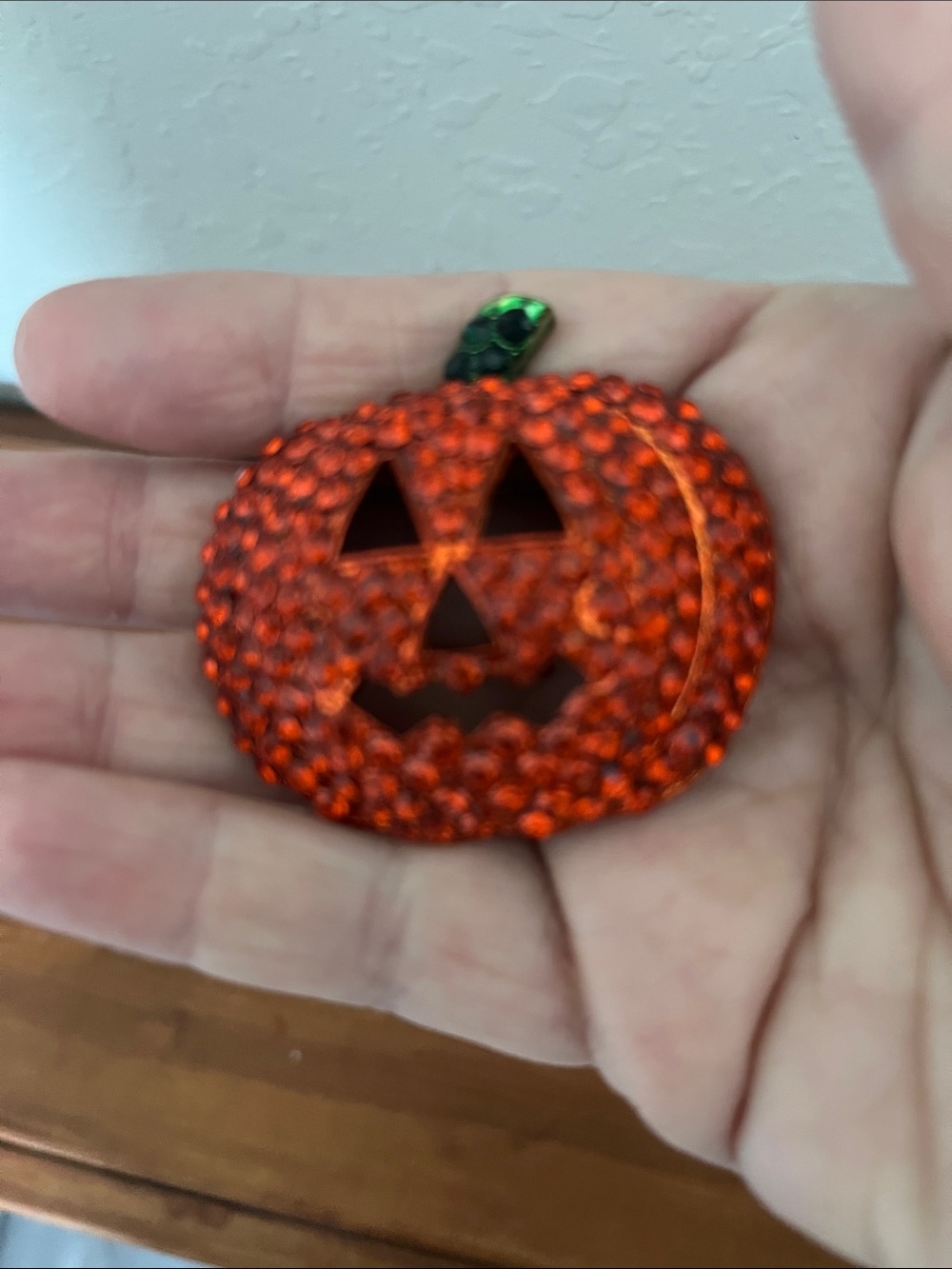 Rhinestone Jack-O'-Lantern Pumpkin Brooch - Orange & Green